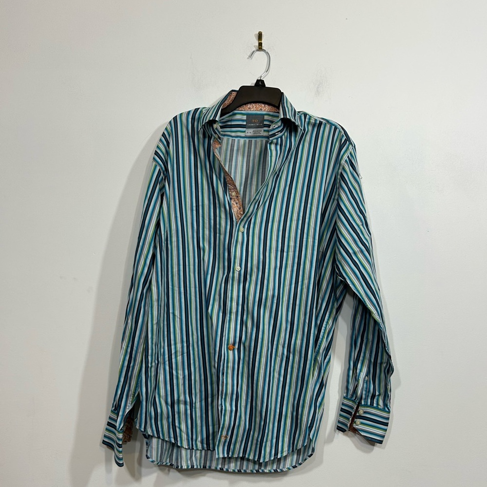 Thomas Dean Blue Striped Button Down Shirt Men’s Size XL